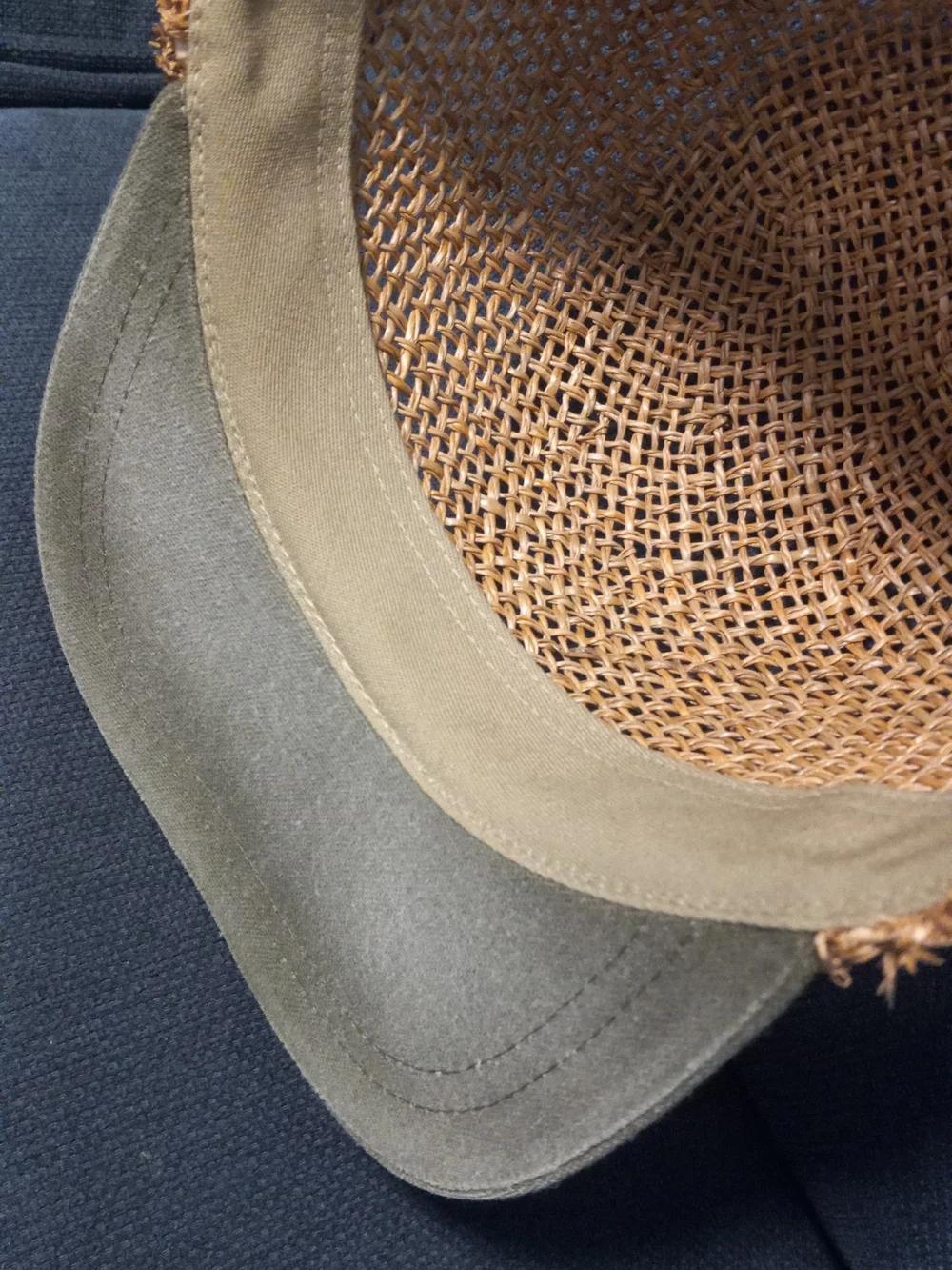 Woven Straw-Style Cap with Olive Visor